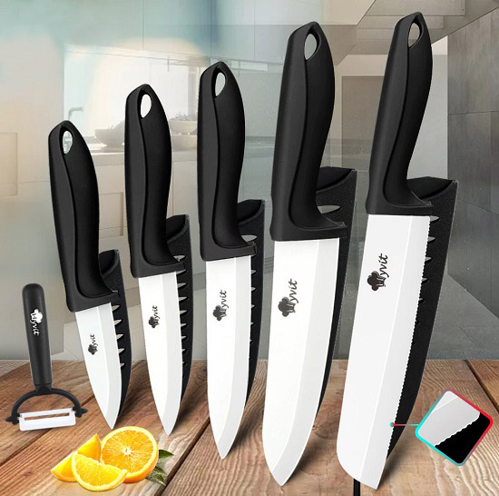 Compre Conjunto de facas de cozinha de aço inoxidável, ferramentas  forjadas, faca de cozinha, tesoura, descascador de cerâmica, fatiador de  chef, faca de presente, estojo